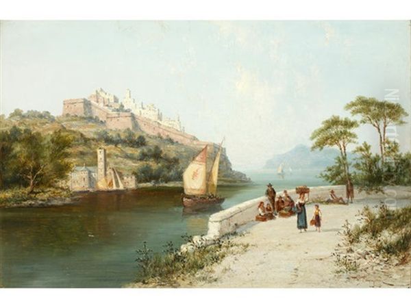 Italianate River Scene Oil Painting by William Raymond Dommersen