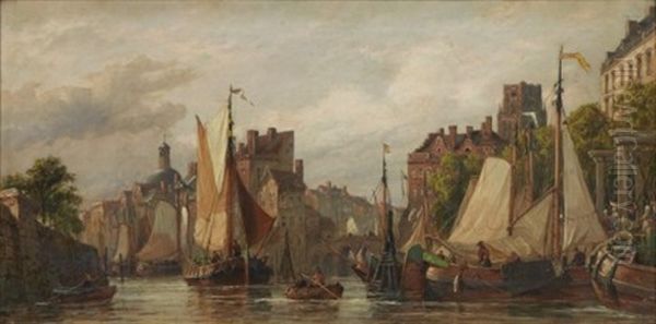 Kanalscen, Amsterdam Oil Painting by William Raymond Dommersen