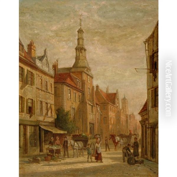 The Busy Street Oil Painting by William Raymond Dommersen