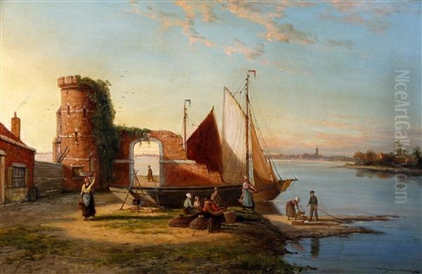 Schiedam On The Scheldt, Holland Oil Painting by William Raymond Dommersen