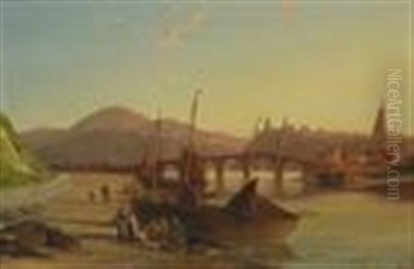 On The Rhine Oil Painting by William Raymond Dommersen