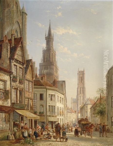 Strasenansicht Von Brugge Oil Painting by William Raymond Dommersen