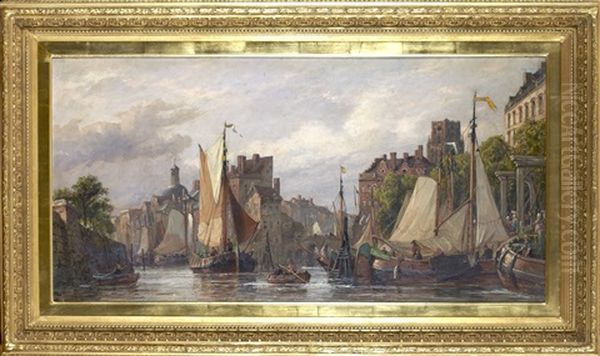 Kanalscen, Amsterdam Oil Painting by William Raymond Dommersen