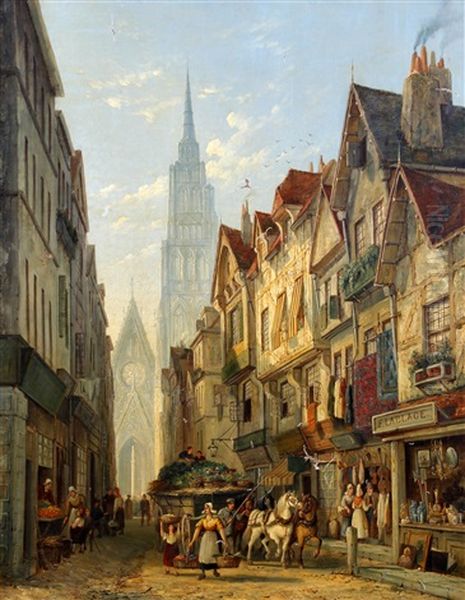 Rouen Street Scene Oil Painting by William Raymond Dommersen