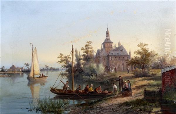 The Tollhouse At Ouddorp On The Maas (+ Holland And Wandoorp Castle Zutphen On The Vysell, Holland; Pair) Oil Painting by William Raymond Dommersen