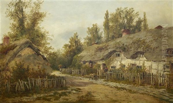 The Old Cottages At Steventon, Berkshire Oil Painting by William Raymond Dommersen