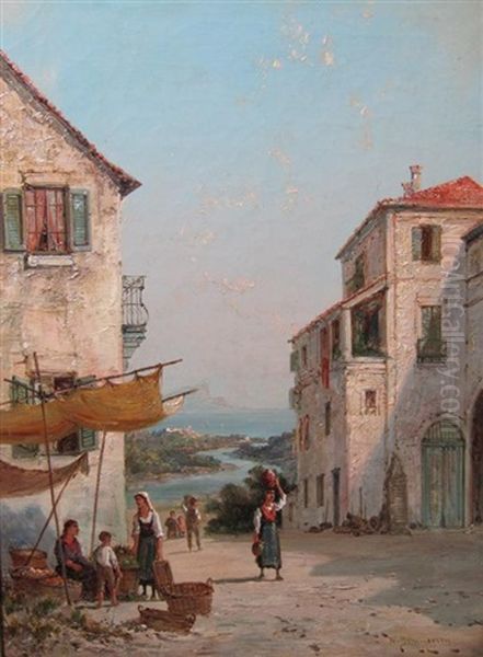 Street Scene With Figures, Catanzaro Oil Painting by William Raymond Dommersen