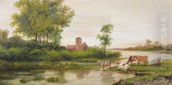 Evening On The River Ouse Oil Painting by William Raymond Dommersen