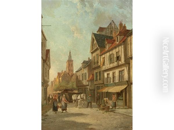 Rue De Bac Rouen Oil Painting by William Raymond Dommersen