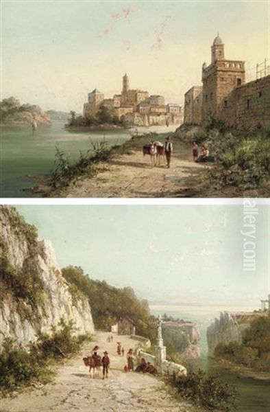 Along The Southern Italian Coast (+ Another; Pair) Oil Painting by William Raymond Dommersen