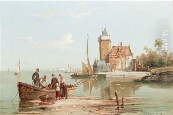 The House De Emm, Amsterdam (+ Zerekzee On The Scholdt; Pair) Oil Painting by William Raymond Dommersen