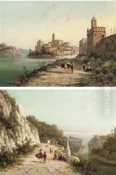 Along The Southern Italian Coast (+ Another; Pair) Oil Painting by William Raymond Dommersen