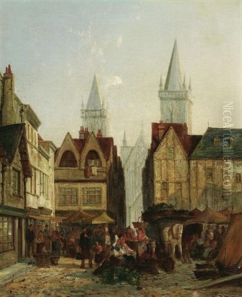 Marktszene In Den Strasen Einer Nordfranzosischen Stadt Oil Painting by William Raymond Dommersen