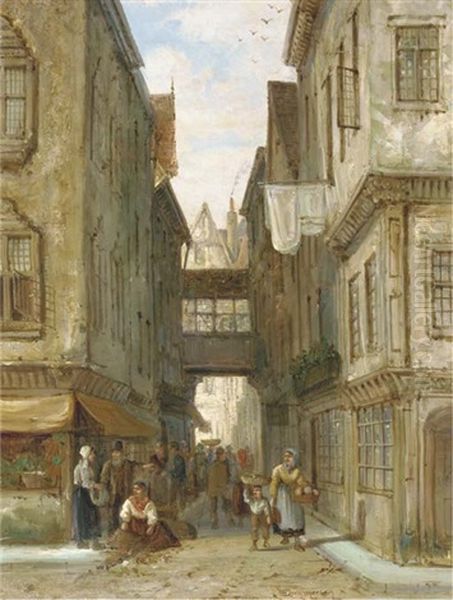 A Street In The Jews Quarter, Frankfurt Am Main Oil Painting by William Raymond Dommersen