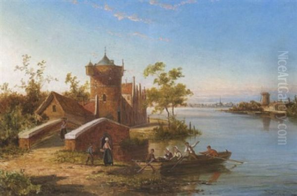 Hollandische Flusslandschaft Oil Painting by William Raymond Dommersen