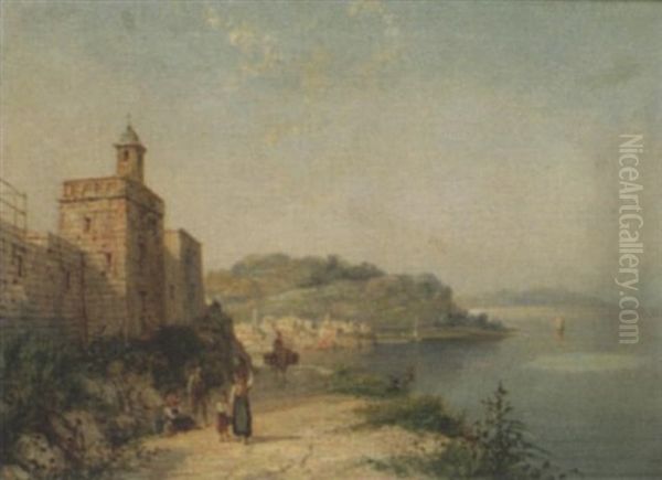 An Italian Coastal View Oil Painting by William Raymond Dommersen