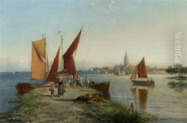 Schiedam On The Scheldt, Holland Oil Painting by William Raymond Dommersen