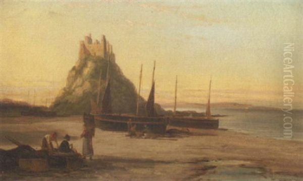 Holy Island Castle Northumberland Oil Painting by William Raymond Dommersen