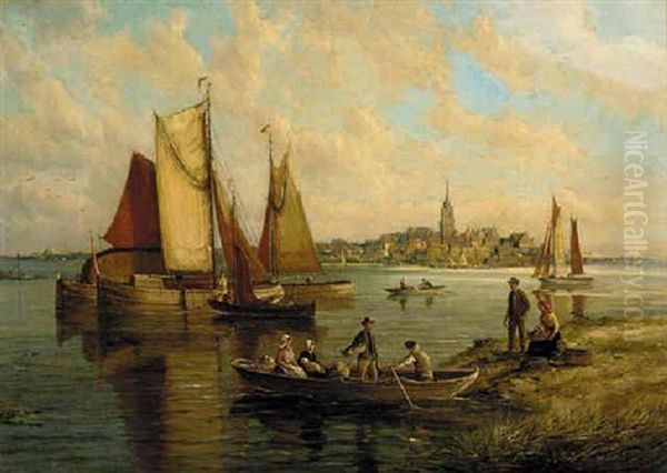 Fishing Boats On The Schelde Oil Painting by William Raymond Dommersen