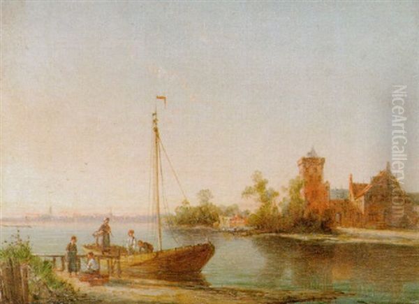 Maasdorp On The Maas Oil Painting by William Raymond Dommersen