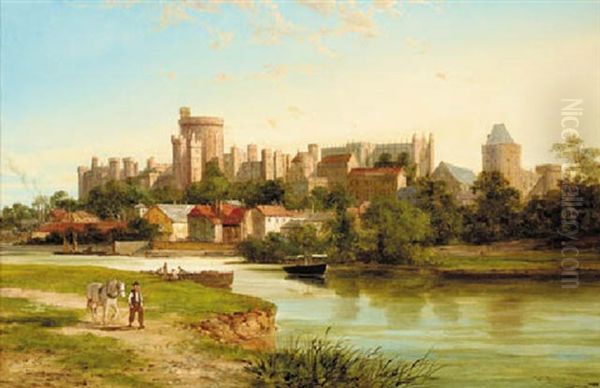 A View Of Windsor Castle From The Thames Oil Painting by William Raymond Dommersen