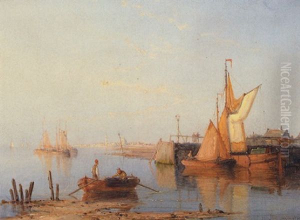 Dutch River Scene Oil Painting by William Raymond Dommersen