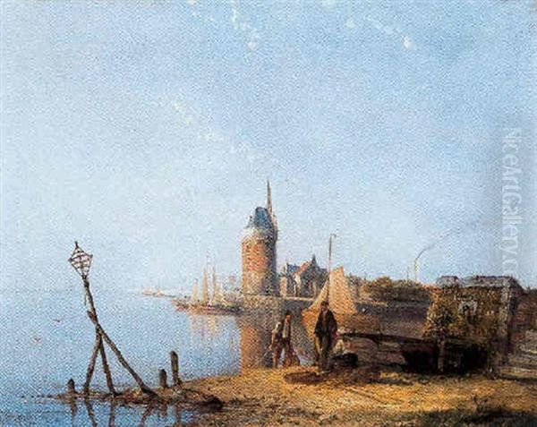 Figuren Aan Het Water Bij Hoorn Oil Painting by William Raymond Dommersen