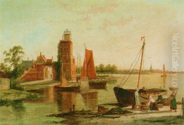 The Lighthouse Tholen On The Scheldt, Holland Oil Painting by William Raymond Dommersen