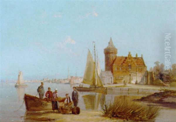 The House De Raag, On The Amstel, Amsterdam Oil Painting by William Raymond Dommersen