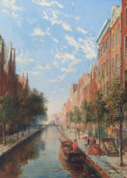 A Sunlit Canal, Amsterdam by William Raymond Dommersen