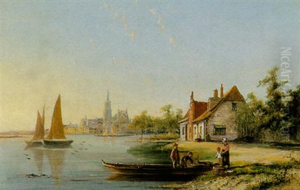 Fishermen Unloading The Catch Oil Painting by William Raymond Dommersen