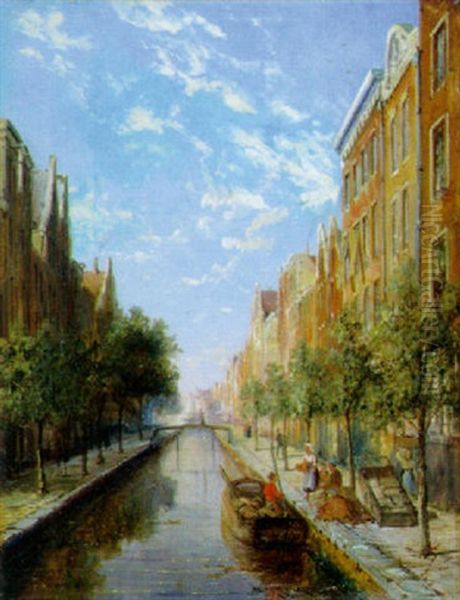 De Achterburgwal Te Amsterdam Oil Painting by William Raymond Dommersen