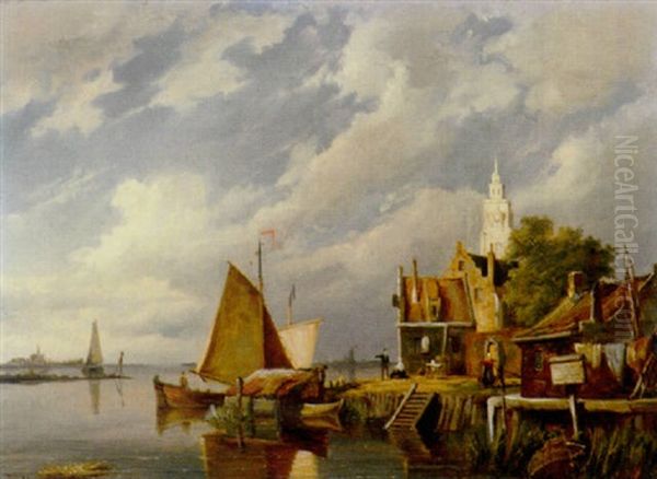 On The Maas Oil Painting by William Raymond Dommersen