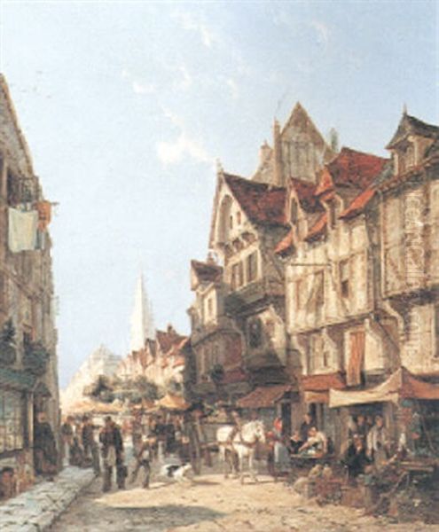 A View Of La Rue De Bac, Rouen, Normandy Oil Painting by William Raymond Dommersen