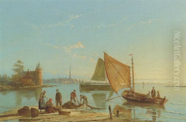 Nieuwerkerk On The Schelde Oil Painting by William Raymond Dommersen