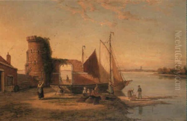 Schiedam On The Sheldt, Holland Oil Painting by William Raymond Dommersen