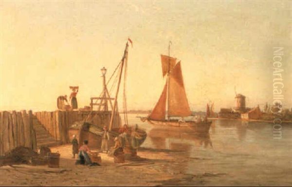 Unloading The Catch Oil Painting by William Raymond Dommersen