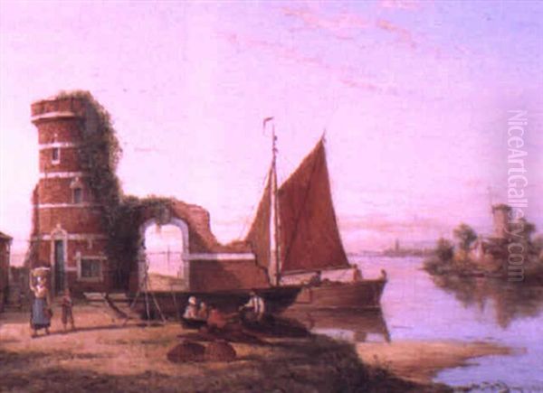 Schiedam On The Scheldt, Holland Oil Painting by William Raymond Dommersen