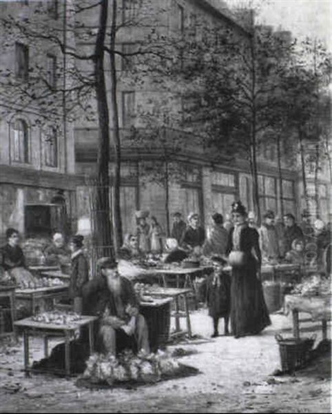 The Place Des Halles, Paris Oil Painting by William Raymond Dommersen