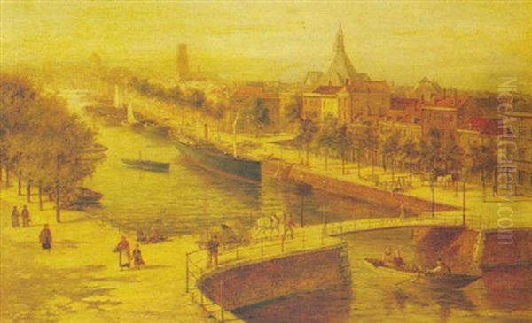 A View Of Rotterdam With The Boompjes Canal And Saint       Laurent's Church In The Background Oil Painting by William Raymond Dommersen