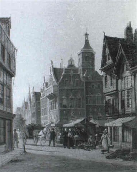 The Market Place, Haarlem, Holland Oil Painting by William Raymond Dommersen