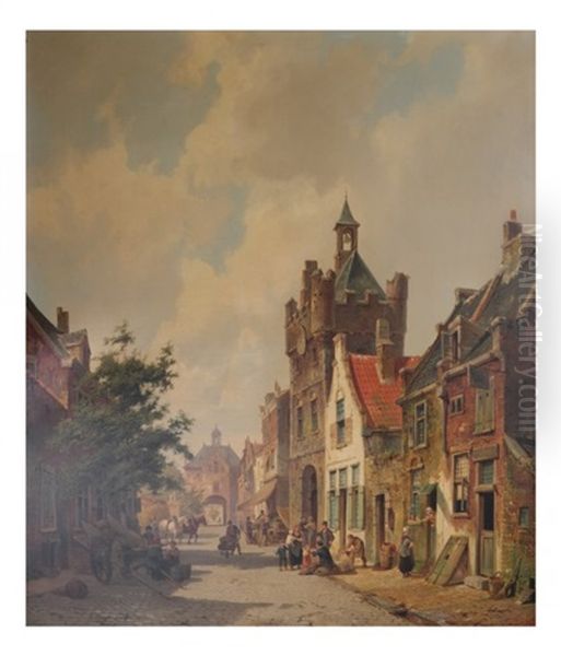 Street Scene Oil Painting by Pieter Cornelis Dommershuijzen