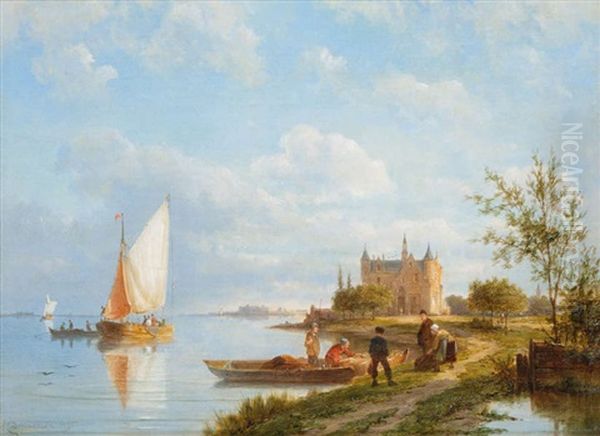 Zonnenburg/on The Rhine/holland Oil Painting by Pieter Cornelis Dommershuijzen