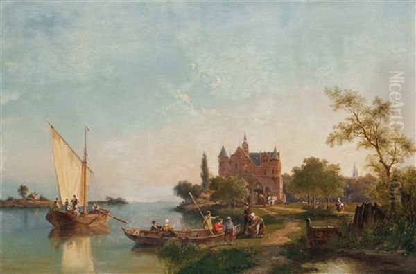 Zonnenberg On The Old Rhine, Near Utrecht, Holland Oil Painting by Pieter Cornelis Dommershuijzen