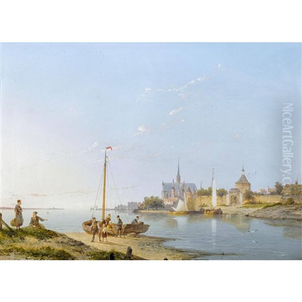 Uferpartie Bei Goes In Zeeland Oil Painting by Pieter Cornelis Dommershuijzen