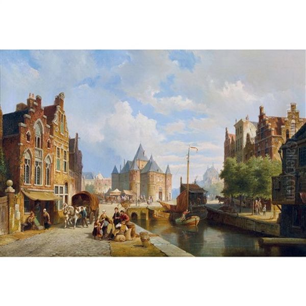 Amsterdamer Gracht Mit De Waag Oil Painting by Pieter Cornelis Dommershuijzen