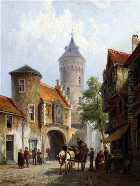 Old Butterhall, Brussels, Belgium Oil Painting by Pieter Cornelis Dommershuijzen