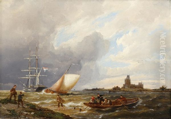 Near Huizen On The Zuider Zee Oil Painting by Pieter Cornelis Dommershuijzen