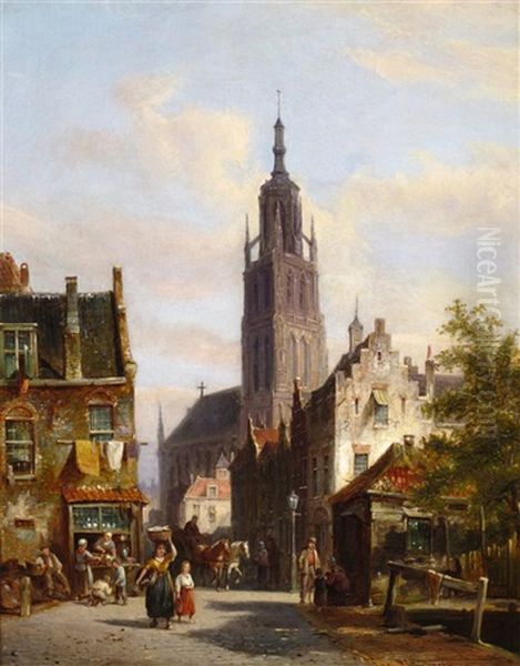 Dutch Street Scene Oil Painting by Pieter Cornelis Dommershuijzen