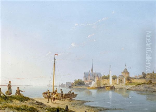 Uferpartie Bei Goes In Zeeland Oil Painting by Pieter Cornelis Dommershuijzen